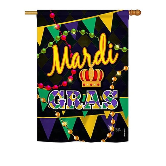 Breeze Decor BD-MG-H-118012-IP-BO-DS02-US 28 x 40 in. Seasonal Mardi Gras Impressions Decorative Vertical House Flag - Time to Mardi Gras Spring