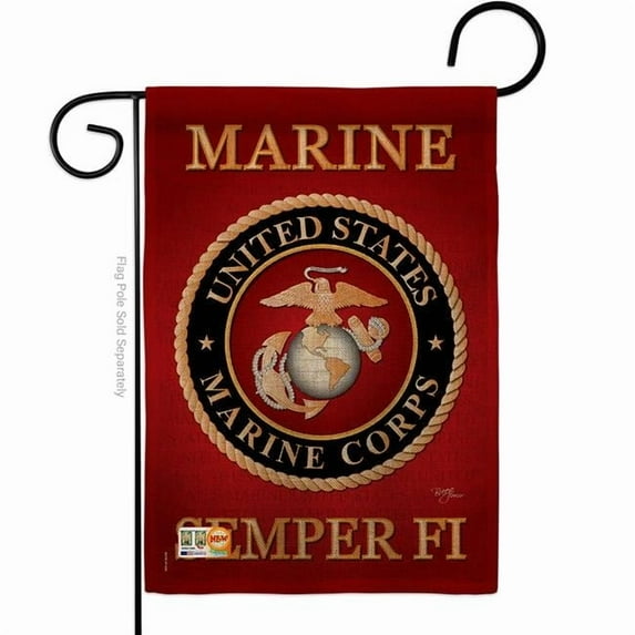 Breeze Decor BD-MI-G-108057-IP-DB-D-US10-MC 13 x 18.5 in. Marine Corps Burlap Americana Military Impressions Decorative Vertical Double Sided Garden Flag