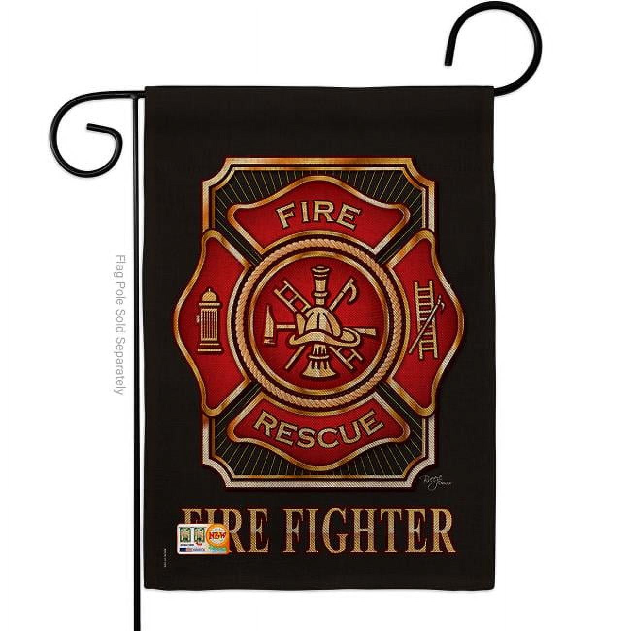 Patriotic Black Polyester Fire Fighter Garden Flag, 13" x 18.5"