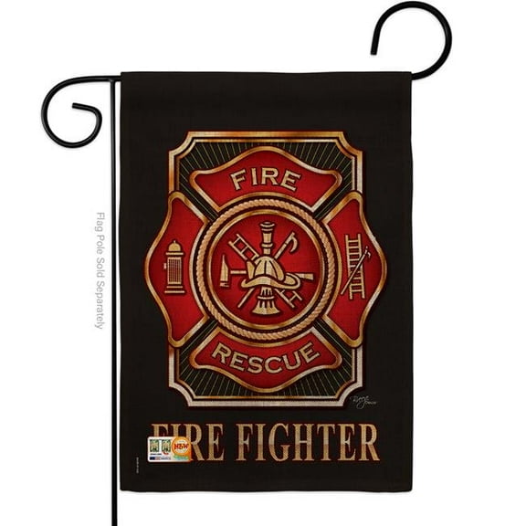 Breeze Decor BD-MI-G-108063-IP-DB-D-US11-BD 13 x 18.5 in. Fire Fighter Burlap Americana Military Impressions Decorative Vertical Double Sided Garden Flag