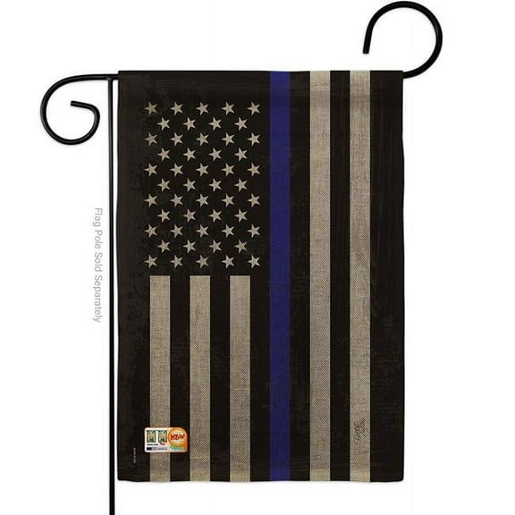 Breeze Decor BD-MI-G-108382-IP-DB-D-US16-BD 13 x 18.5 in. US Blue Stripe Burlap Americana Military Impressions Decorative Vertical Double Sided Garden Flag