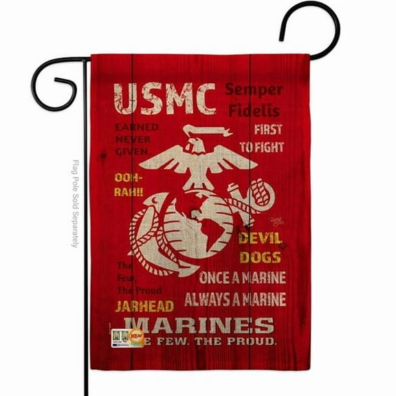 Breeze Decor BD-MI-G-108405-IP-DB-D-US18-MC 13 x 18.5 in. USMC Burlap Americana Military Impressions Decorative Vertical Double Sided Garden Flag