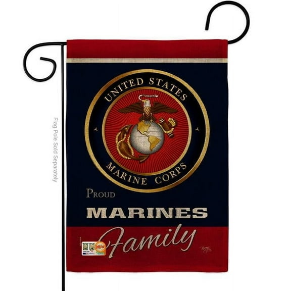 Breeze Decor BD-MI-G-108411-IP-DB-D-US19-MC 13 x 18.5 in. Marines Proudly Family Burlap Americana Military Impressions Decorative Vertical Double Sided Garden Flag