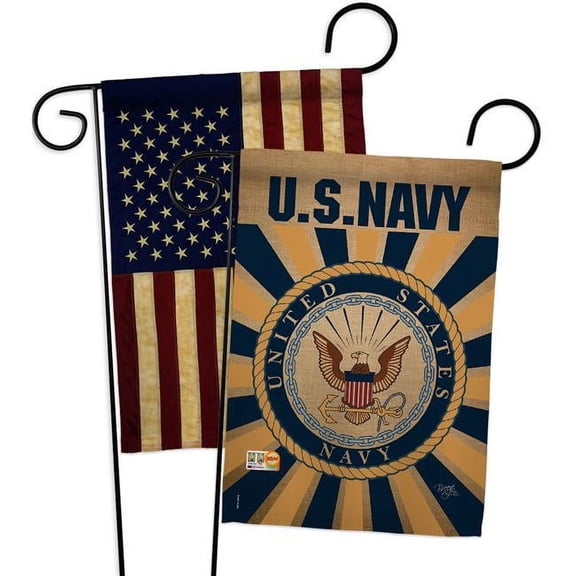 Breeze Decor BD-MI-GP-108394-IP-DBAA-D-US18-UN 13 x 18.5 in. Military Impressions Decorative Vertical Double Sided USA Vintage Navy Burlap Americana Applique Garden Flags - Pack of 2