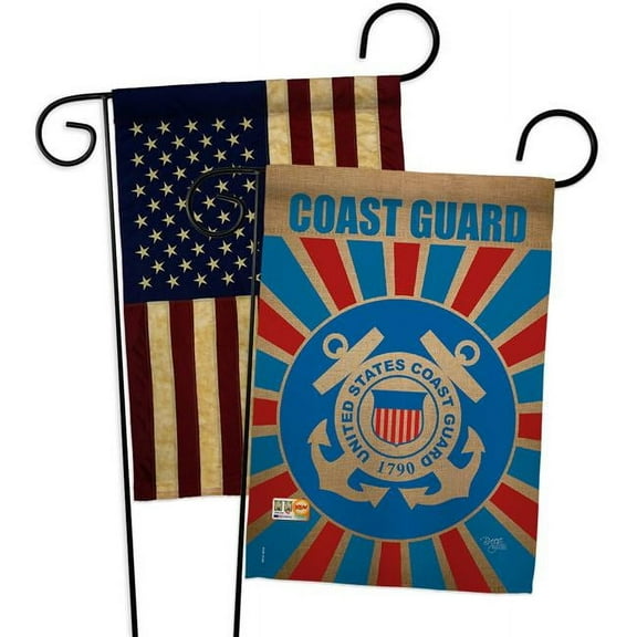 Breeze Decor BD-MI-GP-108397-IP-DBAA-D-US18-CG 13 x 18.5 in. Military Impressions Decorative Vertical Double Sided USA Vintage Coast Guard Burlap Americana Applique Garden Flags - Pack of 2