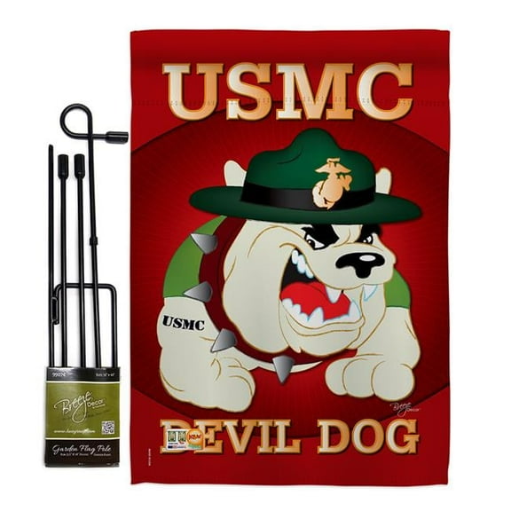 Breeze Decor BD-MI-GS-108052-IP-BO-D-US09-BD 13 x 18.5 in. Devil Dog Americana Military Impressions Decorative Vertical Double Sided Garden Flag Set with Banner Pole