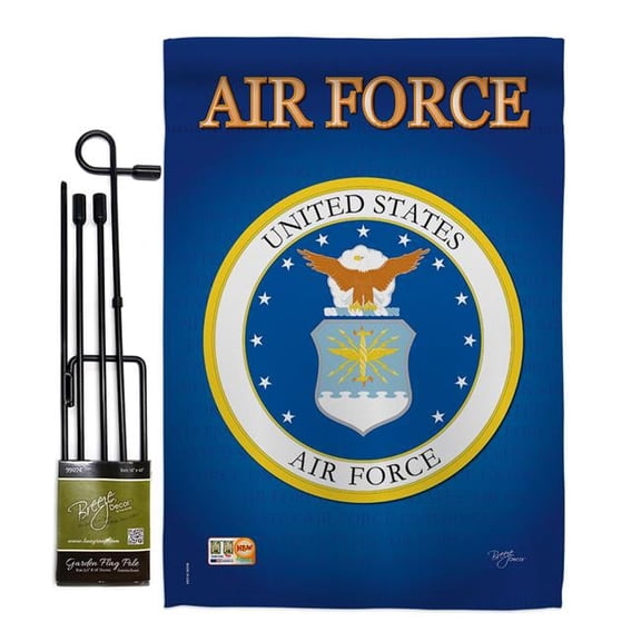 Breeze Decor BD-MI-GS-108054-IP-BO-D-IM10-UF 13 x 18.5 in. Air Force Americana Military Impressions Decorative Vertical Double Sided Garden Flag Set with Banner Pole