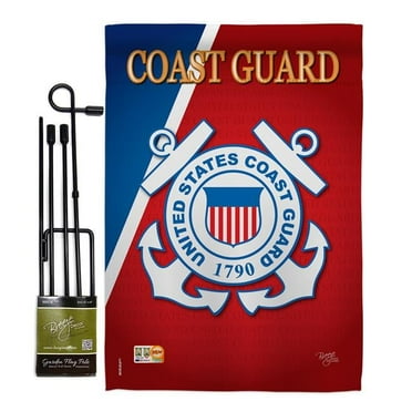 Breeze Decor BD-MI-GS-108056-IP-BO-D-US10-CG 13 x 18.5 in. Coast Guard Americana Military Impressions Decorative Vertical Double Sided Garden Flag Set with Banner Pole
