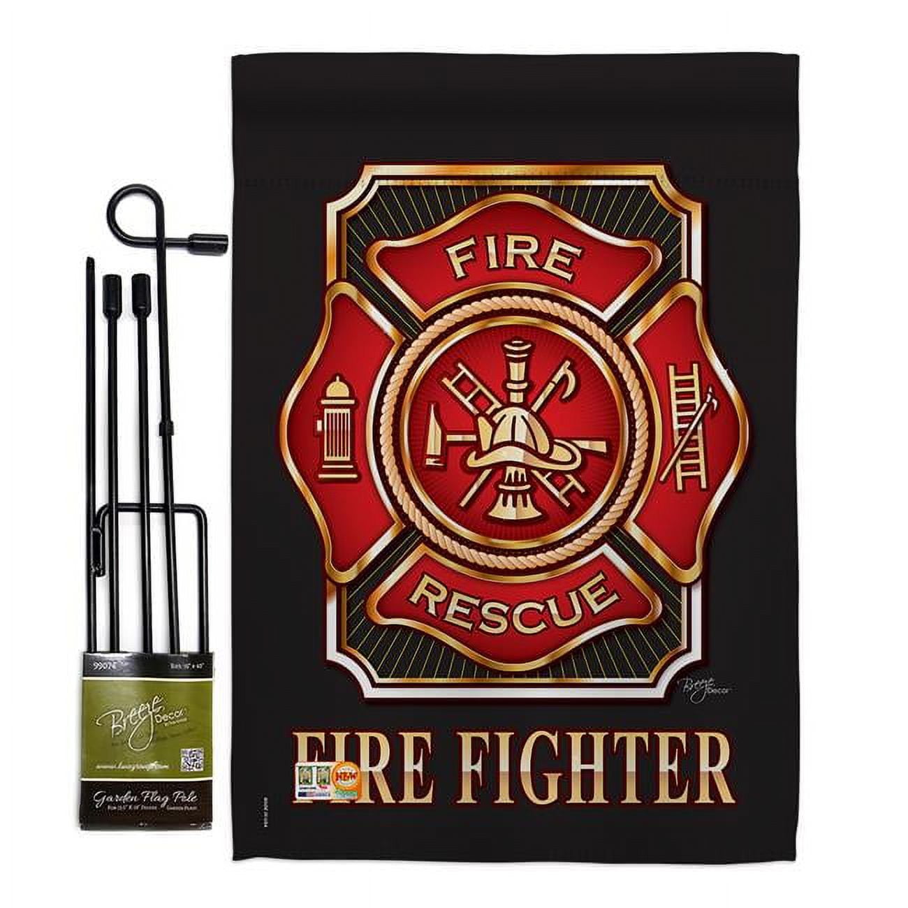 Patriotic Black Polyester Fire Fighter Garden Flag, 13" x 18.5"