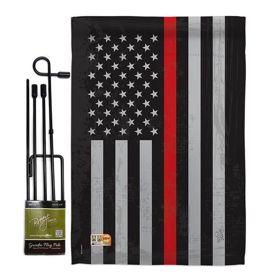 Breeze Decor BD-MI-GS-108383-IP-BO-D-US16-BD 13 x 18.5 in. US Red Stripe Americana Military Impressions Decorative Vertical Double Sided Garden Flag Set with Banner Pole