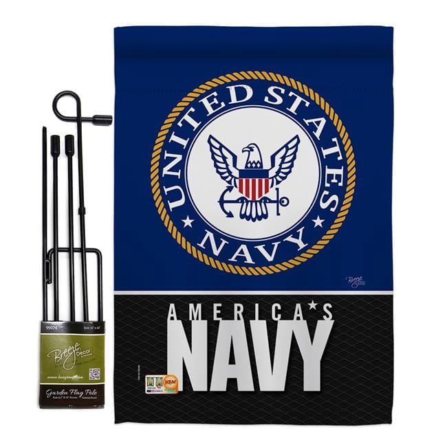 Breeze Decor BD-MI-GS-108408-IP-BO-D-US19-BD 13 x 18.5 in. America Navy Americana Military Impressions Decorative Vertical Double Sided Garden Flag Set with Banner Pole