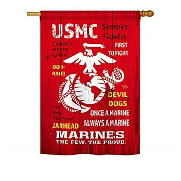 Breeze Decor BD-MI-H-108405-IP-BO-D-US18-MC 28 x 40 in. USMC Americana Military Impressions Decorative Vertical Double Sided House Flag