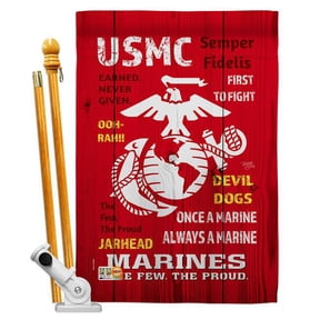 Breeze Decor BD-MI-HS-108405-IP-BO-D-US18-MC 28 x 40 in. USMC Americana Military Impressions Decorative Vertical Double Sided House Flag Set with Pole Bracket Hardware