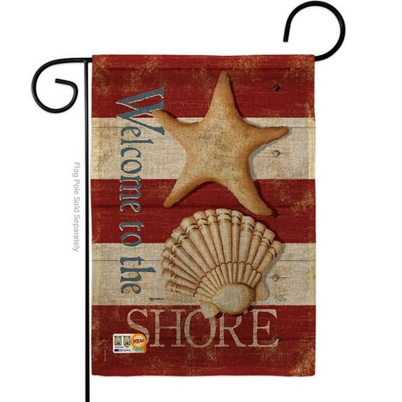 Breeze Decor BD-NA-G-107058-IP-DB-D-US18-SB 13 x 18.5 in. Welcome to the Shore Burlap Coastal Nautical Impressions Decorative Vertical Double Sided Garden Flag