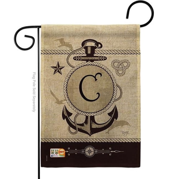 Breeze Decor BD-NA-G-130185-IP-DB-D-US14-BD 13 x 18.5 in. Nautical C Initial Burlap Coastal Impressions Decorative Vertical Double Sided Garden Flag