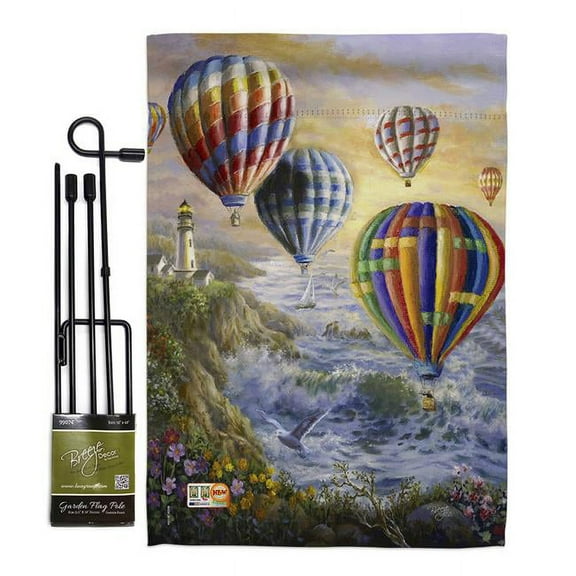 Breeze Decor BD-NA-GS-107048-IP-BO-D-US16-AL 13 x 18.5 in. Summer Glow Coastal Nautical Impressions Decorative Vertical Double Sided Garden Flag Set with Banner Pole