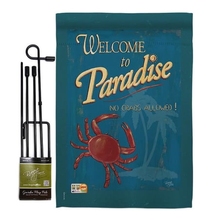 Breeze Decor BD-NA-GS-107057-IP-BO-D-US18-SB 13 x 18.5 in. No Crabs Allowed Coastal Nautical Impressions Decorative Vertical Double Sided Garden Flag Set with Banner Pole