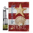 thumbnail image 1 of Breeze Decor BD-NA-GS-107058-IP-BO-D-US18-SB 13 x 18.5 in. Welcome to the Shore Coastal Nautical Impressions Decorative Vertical Double Sided Garden Flag Set with Banner Pole, 1 of 1
