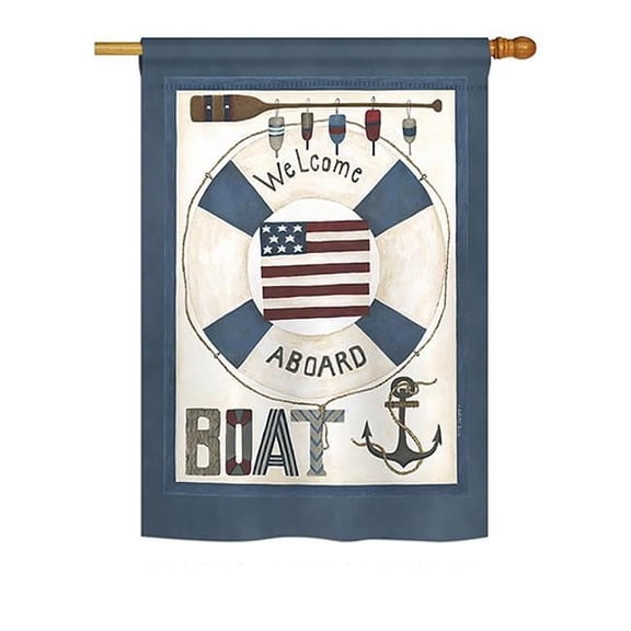 Breeze Decor BD-NA-H-107054-IP-BO-DS02-US Welcome Aboard Coastal - Everyday Nautical Impressions Decorative Vertical House Flag - 28 x 40 in.