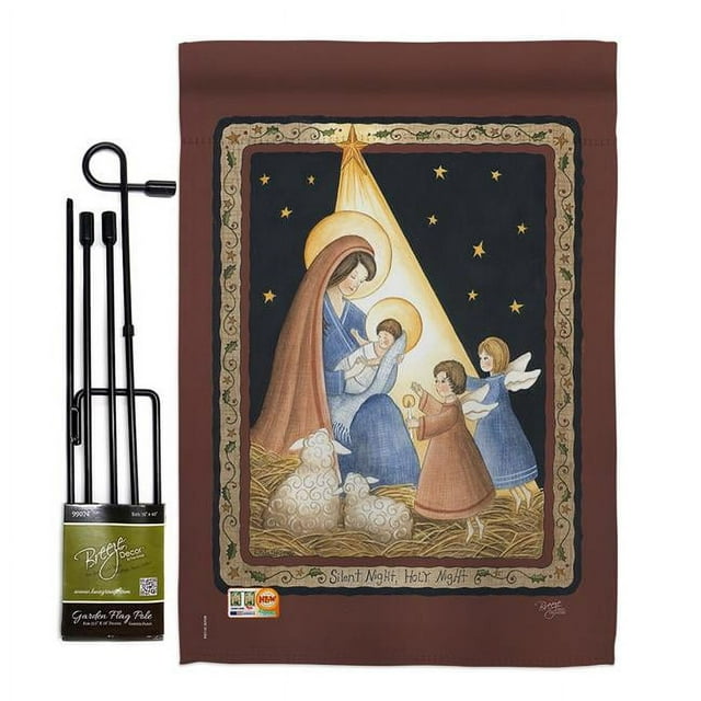 Breeze Decor BD-NT-GS-114091-IP-BO-D-US12-PL 13 x 18.5 in. the Lord is Born Winter Nativity Impressions Decorative Vertical Double Sided Garden Flag Set with Banner Pole