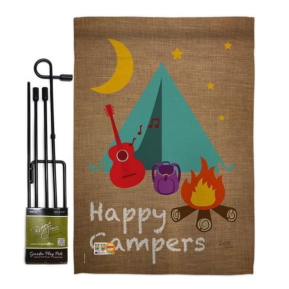 Breeze Decor BD-OU-GS-109045-IP-BO-D-US14-BD 13 x 18.5 in. Happy Campers Nature Outdoor Impressions Decorative Vertical Double Sided Garden Flag Set with Banner Pole