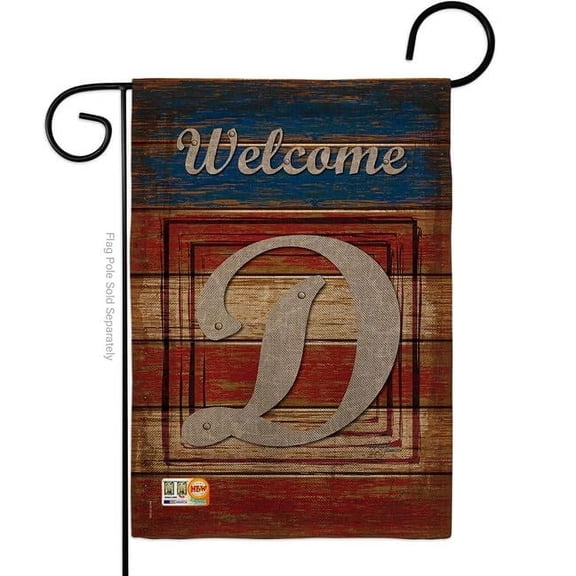 Breeze Decor BD-PA-G-130108-IP-DB-D-US14-BD 13 x 18.5 in. Patriotic D Initial Burlap Americana Impressions Decorative Vertical Double Sided Garden Flag