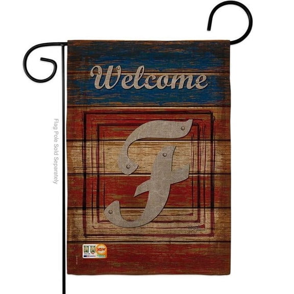 Breeze Decor BD-PA-G-130110-IP-DB-D-US14-BD 13 x 18.5 in. Patriotic F Initial Burlap Americana Impressions Decorative Vertical Double Sided Garden Flag
