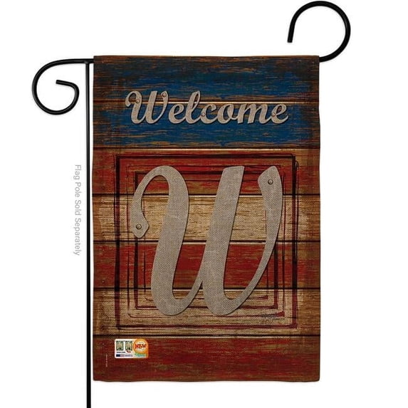 Breeze Decor BD-PA-G-130127-IP-DB-D-US14-BD 13 x 18.5 in. Patriotic W Initial Burlap Americana Impressions Decorative Vertical Double Sided Garden Flag
