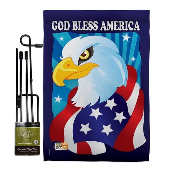Breeze Decor BD-PA-GS-111051-IP-BO-D-IM09-BD 13 x 18.5 in. Freedom Eagle Americana Patriotic Vertical Double Sided Mini Garden Flag Set with Banner Pole