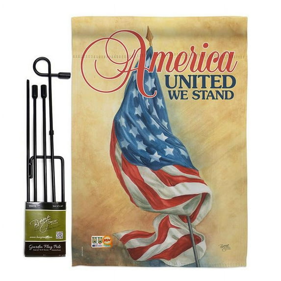 Breeze Decor BD-PA-GS-111061-IP-BO-D-US12-AM 13 x 18.5 in. America United Americana Patriotic Vertical Double Sided Mini Garden Flag Set with Banner Pole