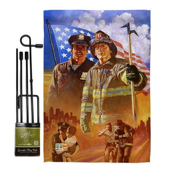 Breeze Decor BD-PA-GS-111065-IP-BO-D-US13-AL 13 x 18.5 in. Heroes Americana Patriotic Vertical Double Sided Mini Garden Flag Set with Banner Pole