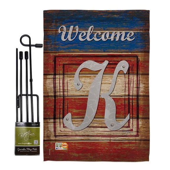 Breeze Decor BD-PA-GS-130115-IP-BO-D-US14-BD 13 x 18.5 in. Patriotic K Initial Americana Impressions Decorative Vertical Double Sided Garden Flag Set with Banner Pole