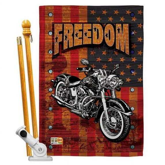 Breeze Decor BD-PA-HS-111001-IP-BO-D-US13-BD 28 x 40 in. Americana Motorcycle Patriotic Impressions Decorative Vertical Double Sided House Flag Set & Pole Bracket Hardware