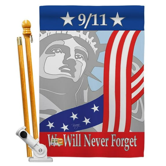 Breeze Decor BD-PA-HS-111060-IP-BO-D-US12-BD 28 x 40 in. September 11th Americana Patriotic Impressions Decorative Vertical Double Sided House Flag Set & Pole Bracket Hardware