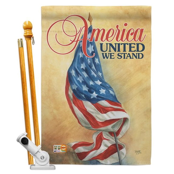 Breeze Decor BD-PA-HS-111061-IP-BO-D-US12-AM 28 x 40 in. America United Americana Patriotic Impressions Decorative Vertical Double Sided House Flag Set & Pole Bracket Hardware