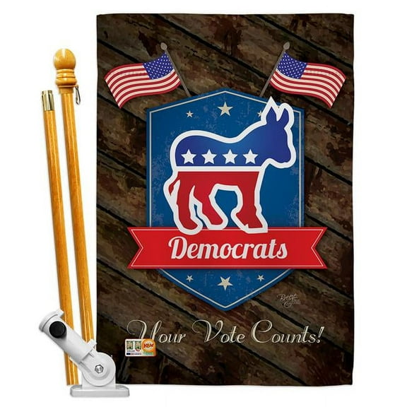 Breeze Decor BD-PA-HS-111070-IP-BO-D-US16-BD 28 x 40 in. Democrats Americana Patriotic Impressions Decorative Vertical Double Sided House Flag Set & Pole Bracket Hardware