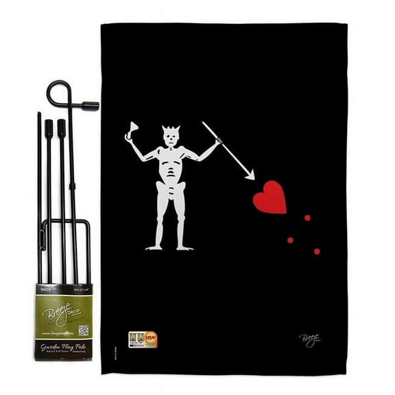Breeze Decor BD-PI-GS-107034-IP-BO-D-US13-BD 13 x 18.5 in. Blackbeards Coastal Pirate Impressions Decorative Vertical Double Sided Garden Flag Set with Banner Pole