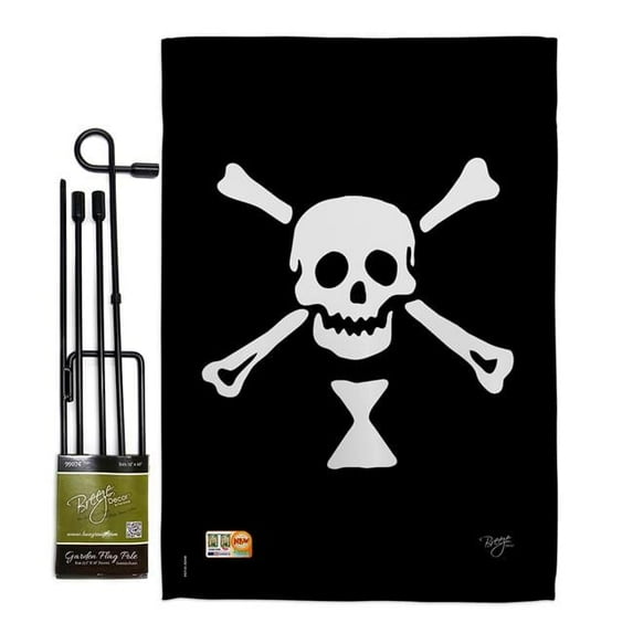 Breeze Decor BD-PI-GS-107039-IP-BO-D-US13-BD 13 x 18.5 in. Emanuel Wynne Coastal Pirate Impressions Decorative Vertical Double Sided Garden Flag Set with Banner Pole