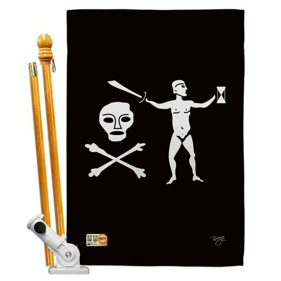 Breeze Decor BD-PI-HS-107041-IP-BO-D-US13-BD 28 x 40 in. Vertical Walter Kennedy Coastal Pirate Impressions Decorative Double Sided House Flag Set with Pole & Bracket Hardware