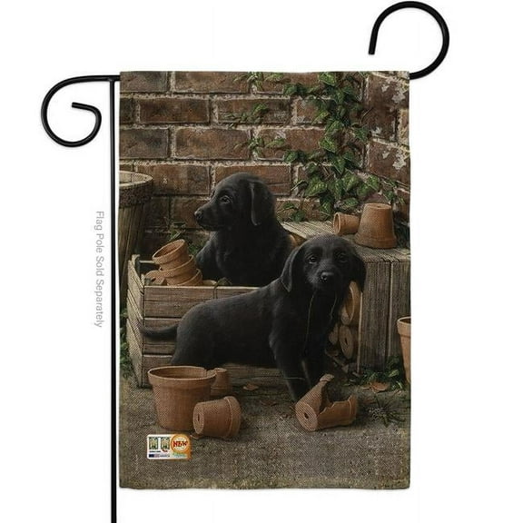 Breeze Decor BD-PT-G-110007-IP-DB-D-US15-AL 13 x 18.5 in. Black Lab Pups Burlap Nature Pets Impressions Decorative Vertical Double Sided Garden Flag