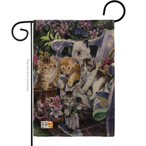 Breeze Decor BD-PT-G-110047-IP-DB-D-US12-AL 13 x 18.5 in. Purfect Gardening Buddies Burlap Nature Pets Impressions Decorative Vertical Double Sided Garden Flag
