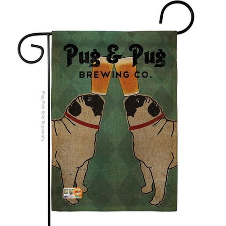 Breeze Decor BD-PT-G-110111-IP-DB-D-US18-WA 13 x 18.5 in. Pug & Brewing Burlap Nature Pets Impressions Decorative Vertical Double Sided Garden Flag