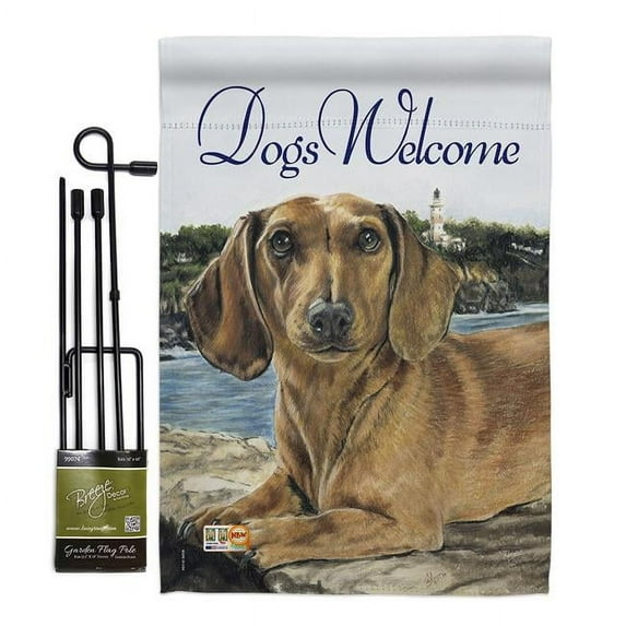 Breeze Decor BD-PT-GS-110003-IP-BO-D-US15-AL 13 x 18.5 in. Dachshund Nature Pets Vertical Double Sided Mini Garden Flag Set with Banner Pole