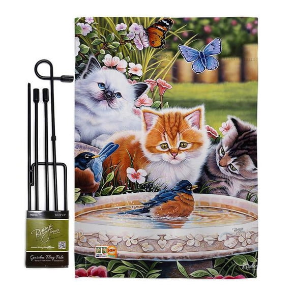 Breeze Decor BD-PT-GS-110071-IP-BO-D-US13-AL 13 x 18.5 in. Splashing Up Some Fun Nature Pets Vertical Double Sided Mini Garden Flag Set with Banner Pole