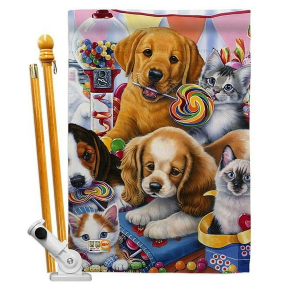 Breeze Decor BD-PT-HS-110070-IP-BO-D-US13-AL 28 x 40 in. Sweet Ones Nature Pets Impressions Decorative Vertical Double Sided House Flag Set & Pole Bracket Hardware