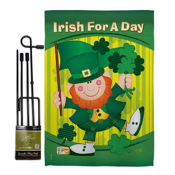 Breeze Decor BD-SA-GS-102025-IP-BO-D-IM09-BD 13 x 18.5 in. Irish for a Day Spring St Patrick Impressions Decorative Vertical Double Sided Garden Flag Set with Banner Pole Included