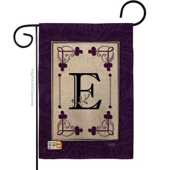 Breeze Decor BD-SB-G-130005-IP-DB-D-US09-BD 13 x 18.5 in. Classic E Initial Burlap Interests Simply Beauty Impressions Decorative Vertical Double Sided Garden Flag