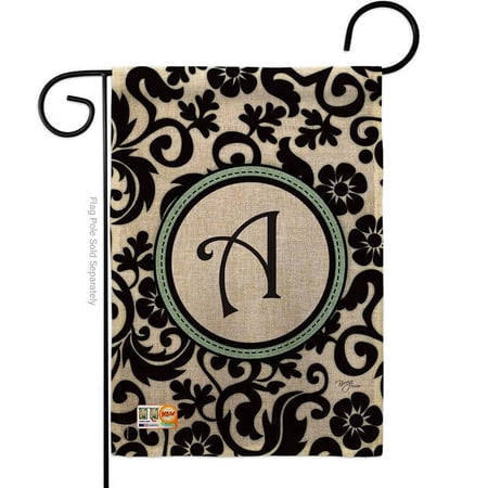 Breeze Decor BD-SB-G-130053-IP-DB-D-US09-BD 13 x 18.5 in. Damask A Initial Burlap Interests Simply Beauty Impressions Decorative Vertical Double Sided Garden Flag