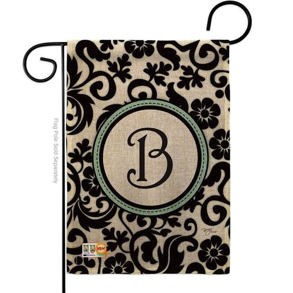 Breeze Decor BD-SB-G-130054-IP-DB-D-US09-BD 13 x 18.5 in. Damask B Initial Burlap Interests Simply Beauty Impressions Decorative Vertical Double Sided Garden Flag