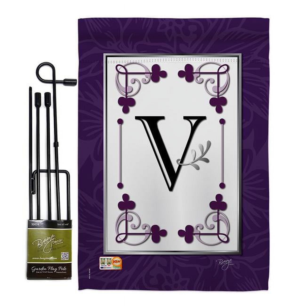 Breeze Decor BD-SB-GS-130022-IP-BO-D-US09-BD 13 x 18.5 in. Classic V Initial Interests Simply Beauty Impressions Decorative Vertical Double Sided Garden Flag Set with Banner Pole - image 1 of 1